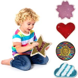 5-Pack Sequin Sensory Panels for Kids 9.8'' Reversible Sequin Fabric Panels with Wooden Base for Kids