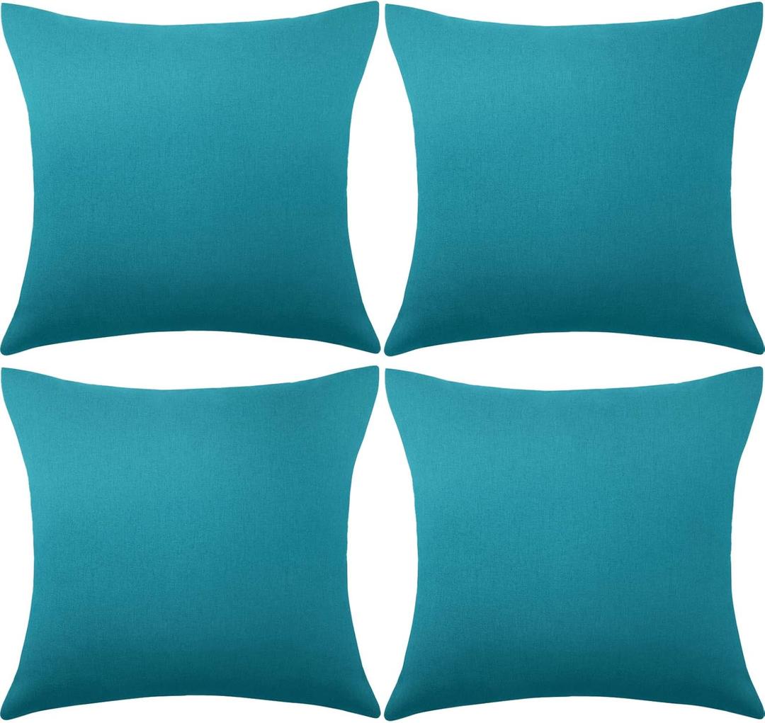 4 Pack Decorative Outdoor Waterproof Throw Pillow Covers, Square Patio Balcony Garden Waterproof Cushion Case, PU Coating Pillow Shell for Couch, Bed, Patio, Sofa, Tent, 18 x 18 Inch (Blue-Green) 