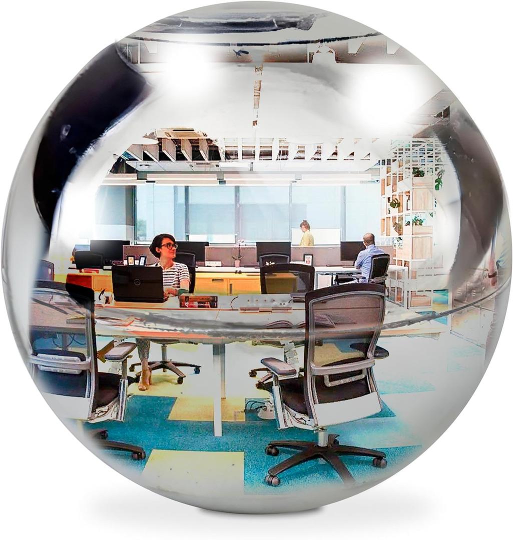 TidyFriend Convex Mirror Fortune Telling Ball Cubicle Decorations - Magic 8 Desk Mirror to See Behind You, Aesthetic Office Cubicle Accessories (Silver) (4 Inches)