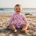 Yccutest Little Toddler Girl Long Sleeve One Piece Swimsuit Pink Bow Print Rash Guard Bathing Suit for Girls Kids Swimwear (12-18 Months)