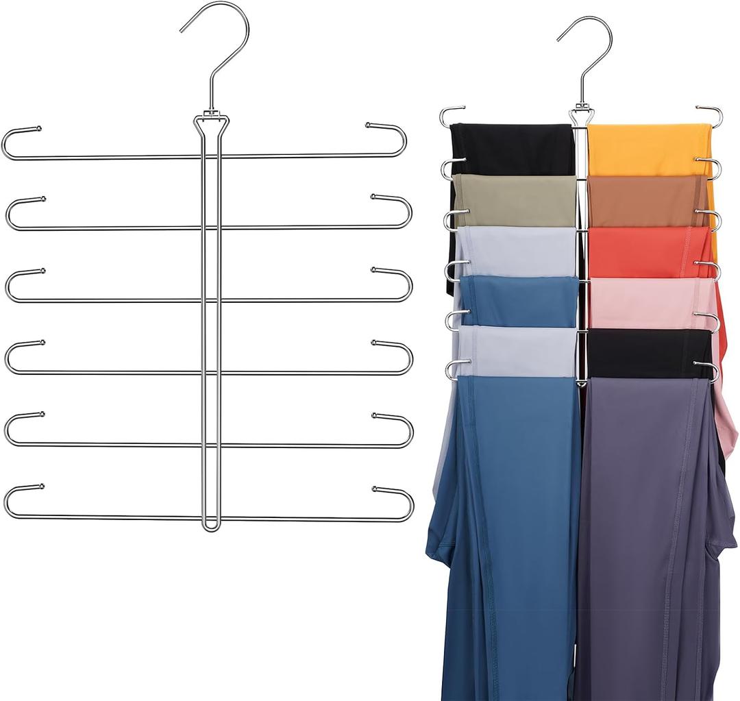 Leggings Hangers for Closet, 2 Pack Metal Yoga Pants Hanger Hold 24 Leggings, Scarf Organizer, Closet Organizer for Pants, Scarf, Tank Tops, Bra, Jeans (Silver)