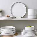 Famiware Nebula Plates and Bowls Sets, 18 Pieces Dinnerware Sets, Dishes Set for 6, White with Black Rim