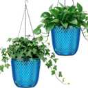 QCQHDU Self Watering Hanging Pots, 2-Pack 7.2 Inch Hanging Planters for Indoor Plants, Plastic Plant Hanger with Drainage Holes and 3 Hooks Chains for Garden Home (Klein Blue)