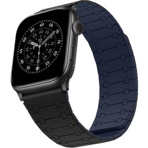 Double Sided Wearable Magnetic Band Compatible with Apple Watch Band 42mm(Series 10/11) 41/40/38mm for Men Women, Soft Silicone Strap for iWatch SE Series 11 10 9 8 7 6 5 4 3, Dark Blue-Black
