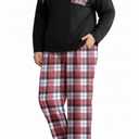 FLYCURVY Plus Size Women's Pajama Sets 2 Piece Long Sleeve Sleepwear Soft Pj Set Loungewear Plaid Pjs with Pockets XL-5XL Black