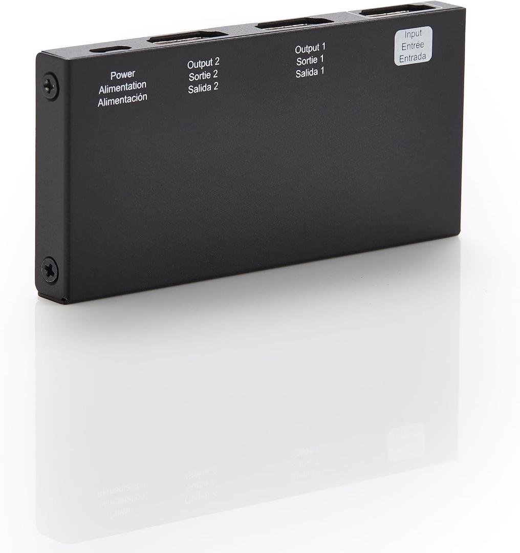 Amazon Basics HDMI Splitter 1 in 2 Out for Dual Monitors, 4K@60Hz, Mirror Only, Black