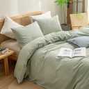 BESTOUCH Duvet Cover Set 100% Washed Cotton Linen Feel Super Soft Comfortable Chic Lightweight 3 PCs Home Bedding Set Solid Sage Green Super King Plus