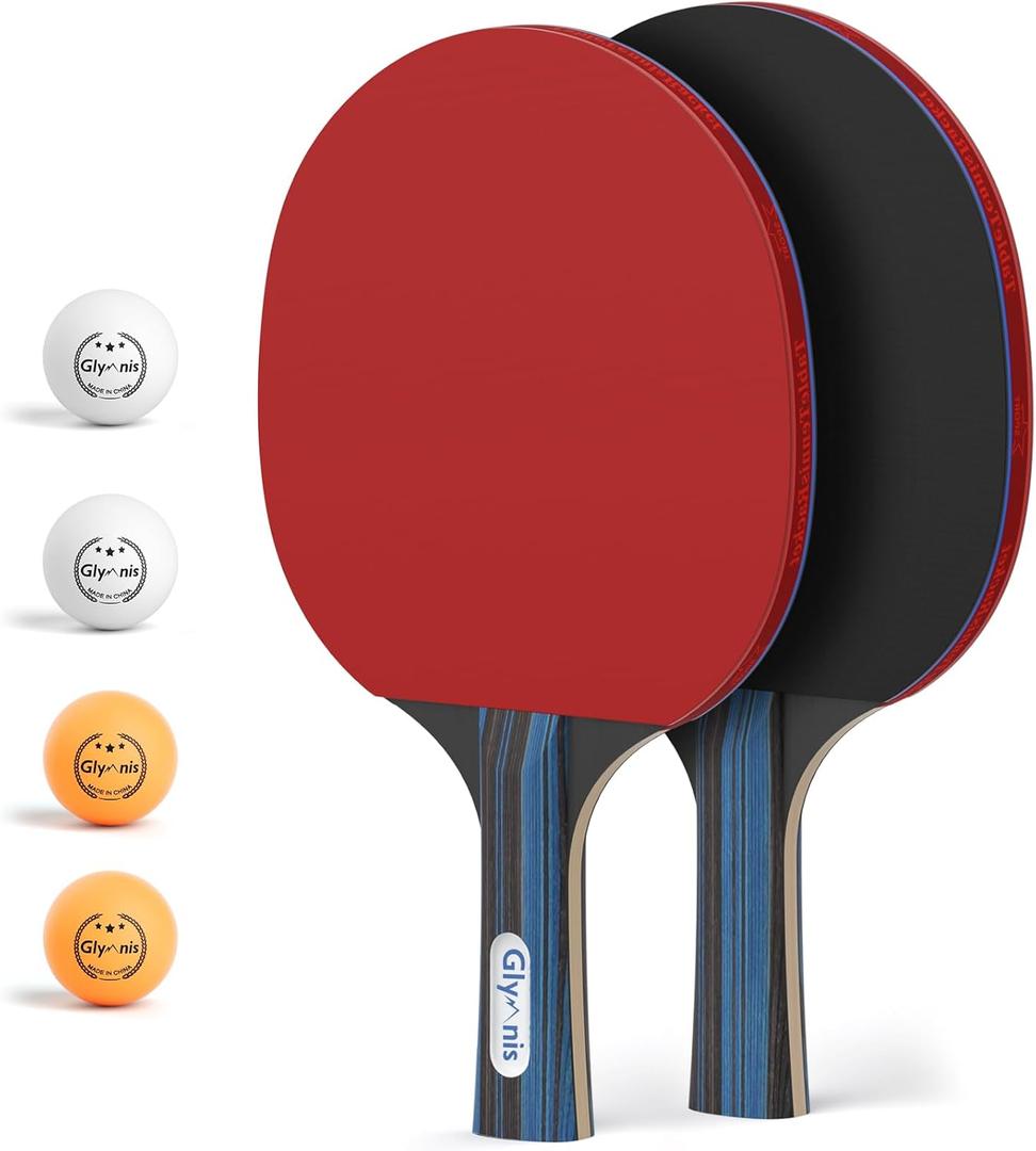 Glymnis Ping Pong Paddles Set Table Tennis Rackets with Balls and Storage Case, 2/4 Premium Ping Pong Rackets for Indoor Outdoor