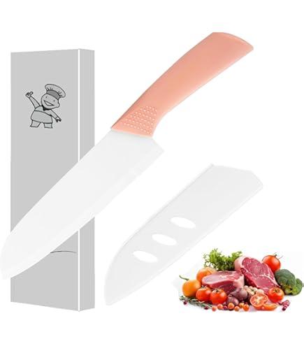 Ceramic Santoku Knife 7 Inch - High-Precision Blade for Meats, Fruits, and Vegetables - Durable with Protective Sheath - Pink