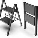 WOA WOA 2 Step Ladder, Step Stool Foldable with Wide Pedals, Portable Stepping Stool for Adults, Sturdy Steel Ladders for Home with Anti-Slip Feet, Hold 330 lbs - Black