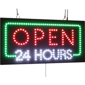 Open 24 Hours Sign, 24"x12", 60x30cm, TOPKING, LED, Neon, Florescent, Signage, Signboard, Display, Billboard, Screen, Grand Opening, Gift