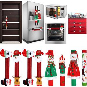 Boao Christmas Refrigerator Door Handle Cover Santa Snowman Kitchen Appliance Handle Covers Decorations for Fridge Microwave Oven Dishwasher Christmas Handle Protector (Elegant Style)