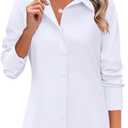 Zeagoo Button Down Shirts for Women Wrinkle Free Long Sleeve Collared Dress Blouses Casual Work Office Tunics Tops (Large, White)