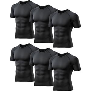 TELALEO 6 Pack Men's Compression Shirt Short Sleeve Athletic Baselayer Sports T Shirts Workout Tops for Men Black White Small, Only4
