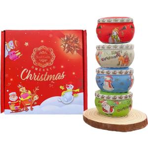 Christmas Scented Candles Gift Set, Holiday Aromatherapy Candles, 4 Decorative Jars in Green, Blue, White with Festive Box, Perfect for Home, Christmas, Thanksgiving (Christmas, 4)