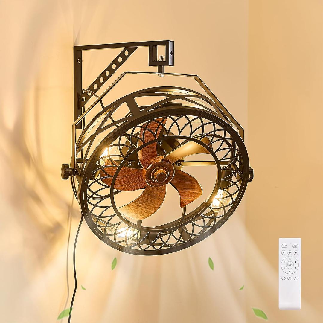 20" Wall Mount Fan with Lights, Wall Mounted Fan with Remote, 360 Adjustable Tilt Plug In Wall Fan, Indoor Industrial Fan Wall Mount for Garage, Bedroom, Workshop, Warehouse, D20"