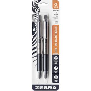 Zebra Pen - STEEL G-402 Retractable Gel Pens - 0.5mm Fine Point - Smooth Black Ink - Rapid Dry Ink for No Smears or Smudges - Refillable Stainless Steel Writing Pens for Office, School, 2 Pack (49212)