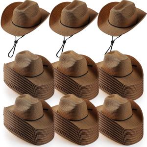 Unittype Adult Cowboy Hat Bulk Western Party Straw Hat Unisex Cowboy Cowgirl Set for Women Men (Brown), Pack of 60