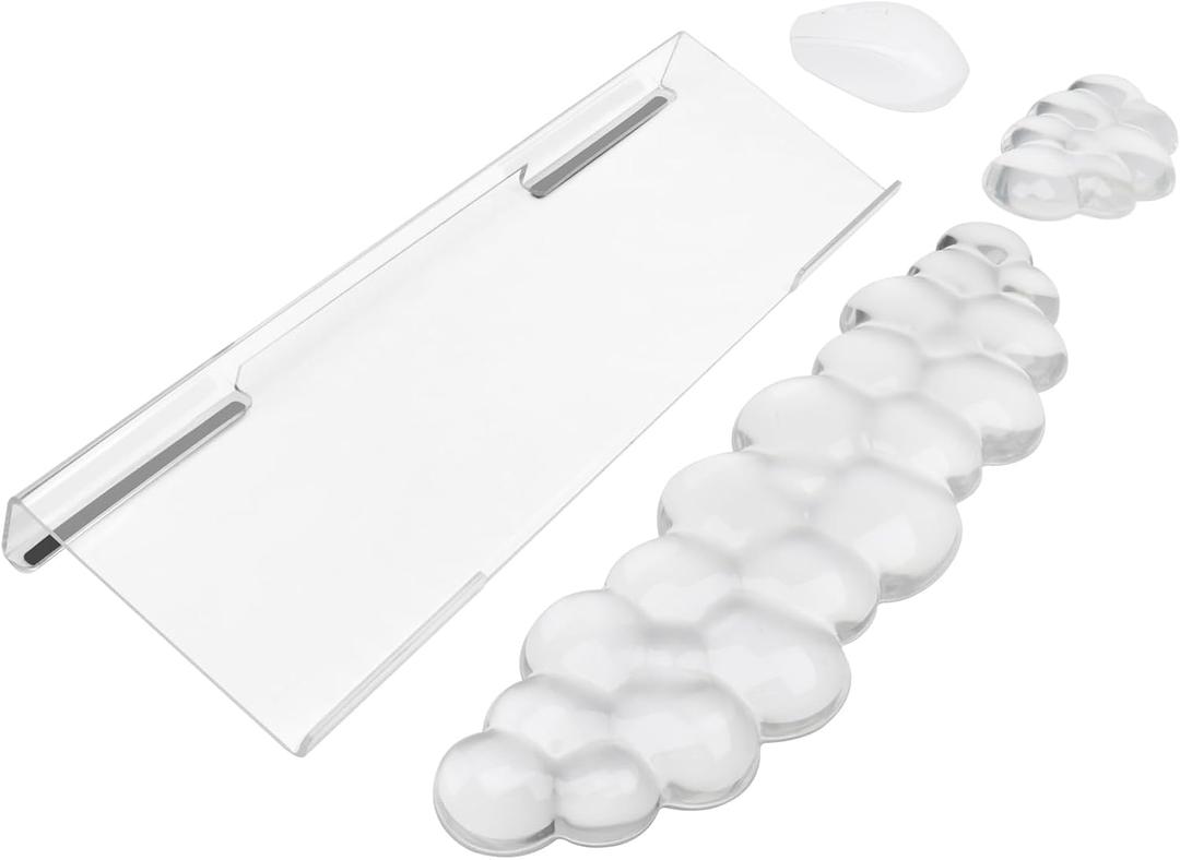 Acrylic Transparent Computer Keyboard Stand with Gel Cloud Keyboard and Mouse Wrist Rest, Ergonomic Tilting 3-in-1 Set, Relieves Painful Typing, for Office/Computer/Laptop/Gaming