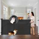 Reinforced 42" Tall x 75" Wide Retractable Baby Gate with Support Rods - Prevents Crawling Under Extra Tall Pet Gate Indoor Mesh Gate Outdoor Long Baby Gate Tall Dog Gates for Doorways, Black