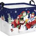 Clastyle Gnome Penguin Snowman Basket Christmas Tree Snowflake Gift Basket Winter Moon Night Storage Bin Rectangle Kid Clothes Toy Book Shelf Basket