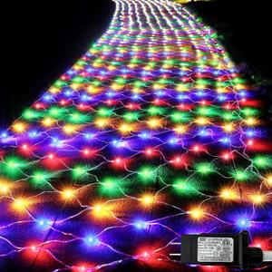 Lovelite 610 LED Christmas Net Lights, 34.5ft x 5ft Mesh Lights Outdoor Clear Wire 8 Modes, Waterproof Connectable String Lights Plug in for Bushes Xmas Tree Garden Holiday Party Decor - Multicolor