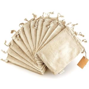 LEAFICO Organic Cotton Reusable Produce Bags - Small 5x7 (12 Pack) - Biodegradable Eco-Friendly Bulk Bin Sacks for Food - Cloth Bags with Drawstrings - Linen Pouch for Fruit, Vegetable Storage