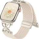 SNBLK Braided Magnetic Band Compatible with Apple Watch Bands for Women 40mm 41mm 42mm 44mm 45mm 46mm 49mm 38mm, Dressy Floral Stretchy Nylon Strap for iWatch SE Series 11 10 9 8 7 6 5 4 Ultra 3 2 1