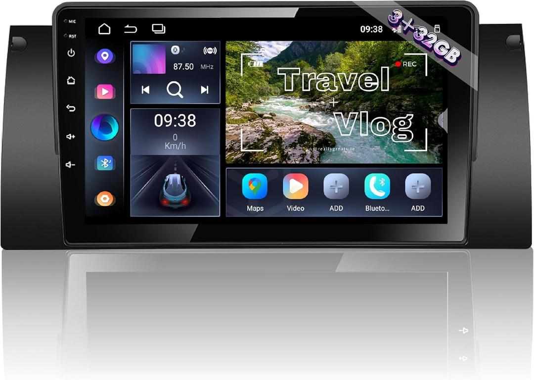 Amaseaudio Android 14 [3+32GB] Car Stereo, Compatible for BMW X5 E53 (1999-2006), 9" Touchscreen, Support GPS navi 4G WiFi Bluetooth 5.0