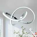 MAYNA Modern Chandelier with Remote Control, 3-Color Dimmable LED Pendant Light Fixtures, Height Adjustable Kitchen Island Lighting for Dining Room Kitchen Entryway Living Room, Chrome 25.6 inch