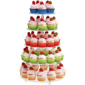 Cupcake Stand for 50 Cupcakes, 5 Tier Cupcake Holder, Clear Round Cupcake Tower, Acrylic Cupcake Stand, Cupcake Display Stand for Party, Wedding, Birthday, Baby Shower, Halloween