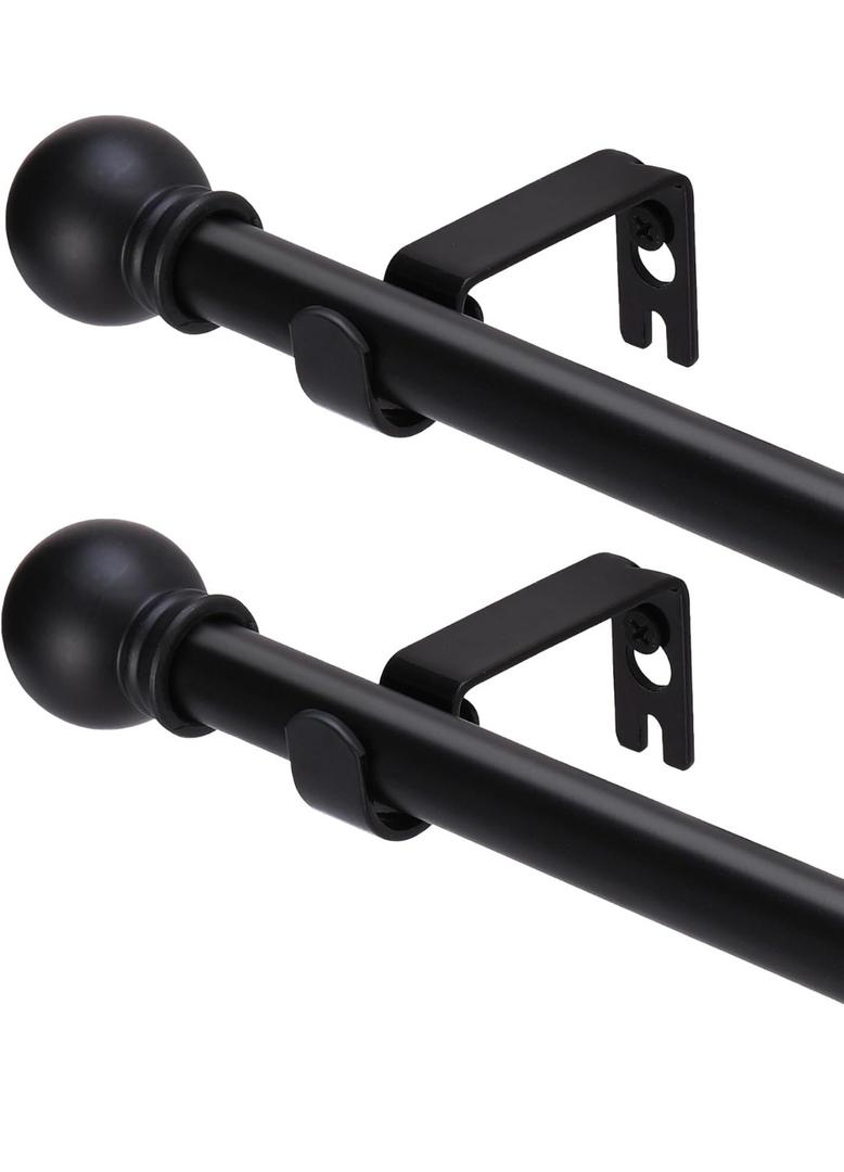2 Pack Black Curtain Rods for windows 48 to 84-93 inch, 5/8 inch Splicing Heavy Duty Metal Curtain Rod Set with Brackets