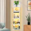 5 Tier Display Shelf Case with Light LED Wall Mount Vertical Lack Shelf with LED Wall Decor Floating Shelves for Bedroom Living Rooms Book Gaming Shelves Supports USB White