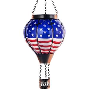 Larekook Solar Hot Air Balloon Lantern with Flickering Flame Light,Glass Outdoor Garden Decor,Hot Air Balloon Solar Lantern Outdoor Waterproof Hanging Light for Yard Patio Porch Lawn(American Flag)