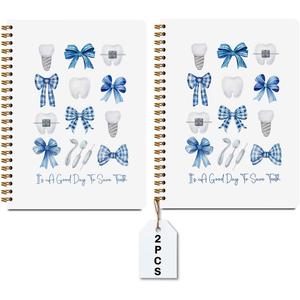 CFGBFDGH 2Pcs Blue Bow Spiral Notebooks for Work, Dental Hygienist Gifts for Women Coworker, A5 Hardcover Notebook Journal, Blue Notebook Travel Journal for Writing Office Note Taking, 8.3x5.8inch