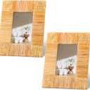 RattanView 2 Pcs 4 x 6 Inch Rattan Picture Frame Family Boho Photo Frame Beige Farmhouse Style Coastal Picture Frames