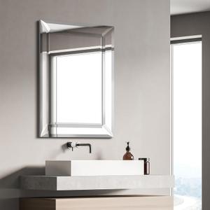 Empire Art Direct Rectangular Beveled Diamond Silver Framed Wall Mirror, Ready to Hang, Living Room, Bedroom & Office, 40" x 30" x 2.1"