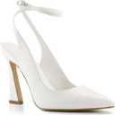 Womens Closed Toe Ankle Strap Heels Pointed Toe Pumps Shoes Slingback High Heel Wedding Dress Shoes (6, White)