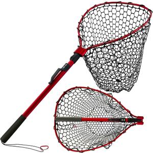 Telescoping Fishing Nets Lightweight Rubber Fish Net Durable with Non-Slip Grip - Freshwater and Saltwater (Blue/Red) Fishpond Large Fish Net   (Foldable 19.68, Red, 38in)