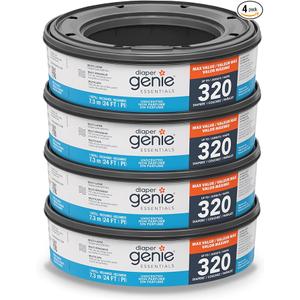 Diaper Genie Essentials Round Refill Pack of 4 | Holds Up to 1280 Newborn Diapers | Features Unscented Continuous Film | Compatible with Diaper Genie Complete and Expressions Pails