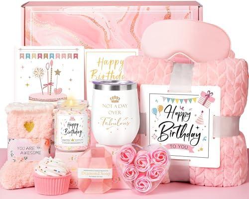 Birthday Gifts for Women Self Care Gifts Get Well Soon, Rose Relaxing Spa Baskets Care Package w/Luxury Blanket, Unique Happy Birthday Ideas for Mom Her Best Friend Sister Bestie Wife Coworker