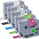 BOYEEZON 5-Pack Replacement for Brother P Touch TZ Tape 12mm 0.47 Laminated Label Maker Colored Tape (White on Berry Pink,Lime Green,Black,Blue,Matt Light Grey) for PT-H110 PT-D600 PT-D200, 26.2'(8m)