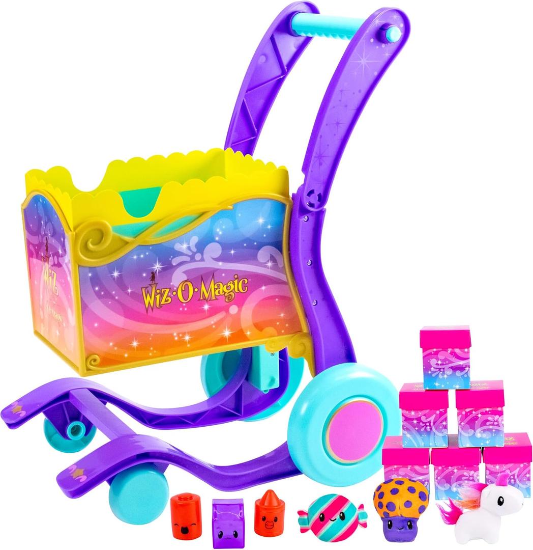 Wiz-O-Magic Shopping Cart Toy Push & Reveal Surprise Playset with 6 Magical Mystery Boxes, Pretend Grocery Shopping Role Play Toy for Kids Girls Boys 48, Refill & Repeat Play