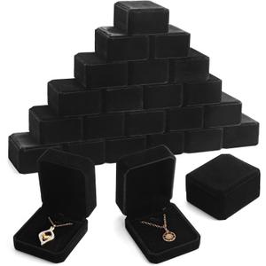 Sureio 24 Pcs Valentine's Day Velvet Jewelry Gift Boxes Bulk for Necklace Pendant Ring Earring Display Case Wedding (Black)
