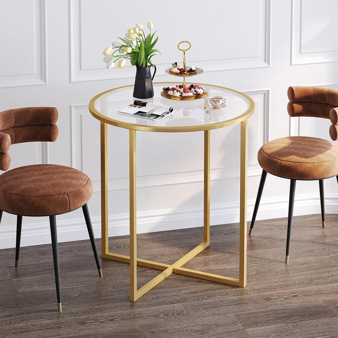 SAYGOER Small Round Dining Table for 2,Glass Circle Kitchen Dinner Table,26.7'' Multifuntional Modern Desk for Dining Room,Office,Kitchen,Apartment,Easy Assembly,Gold