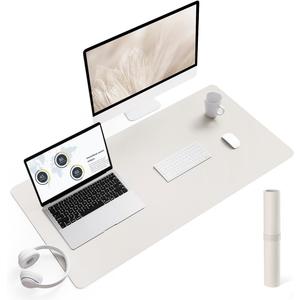 YSAGi Non-Slip Leather Desk Pad L Size, Waterproof Laptop Computer Desk Keyboard Mat, Table Protector Blotter Mat, Large Mouse Pad for Office/Work/Home/Decor(Apricot Gray, 35.4" x 17")