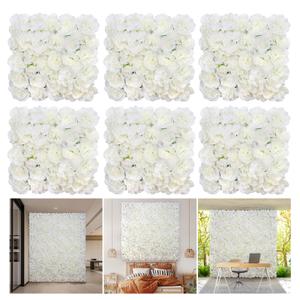 RIDDSEE 6pcs Flower Wall Backdrop 16.5 x16.5 Artificial Floral Panels-White | Mixed artificial Floral Design,Full & Layered Flowers,easy to assemble, reusable,.Suitable for weddings,Party,home décor