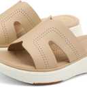 UBFEN Womens Platform Sandals Comfortable Walking Slide Soft Cushioning Footbed Casual Dressy Wedge Sandals (Beige)