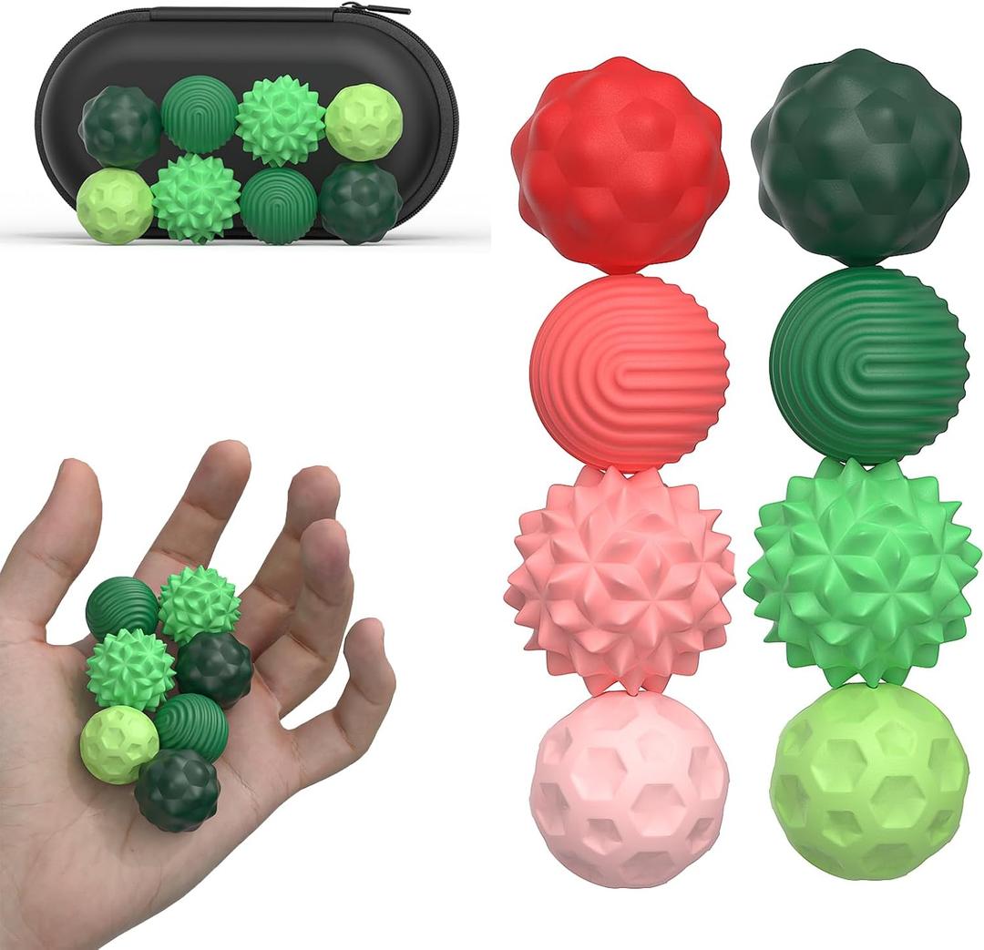 Magnetic Sensory Balls Fidget Toys - 8pcs Attraction Balls with Textures Silicone Shell for Adults,Stress Relief Toy for Autism Anxiety,Desk Fidget Toys,Stocking Stuffers for Teens Womens Gifts (Pink and Green)