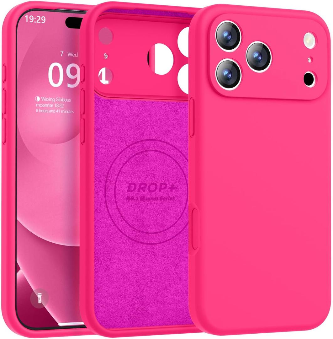 Magnetic for iPhone 17 Pro Max Case [Compatible with Magsafe] [Premium Silicone Satin-Smooth Touch] Slim Shockproof Anti-Scratch Microfiber Lining Case, 6.9 inch, Hot Pink